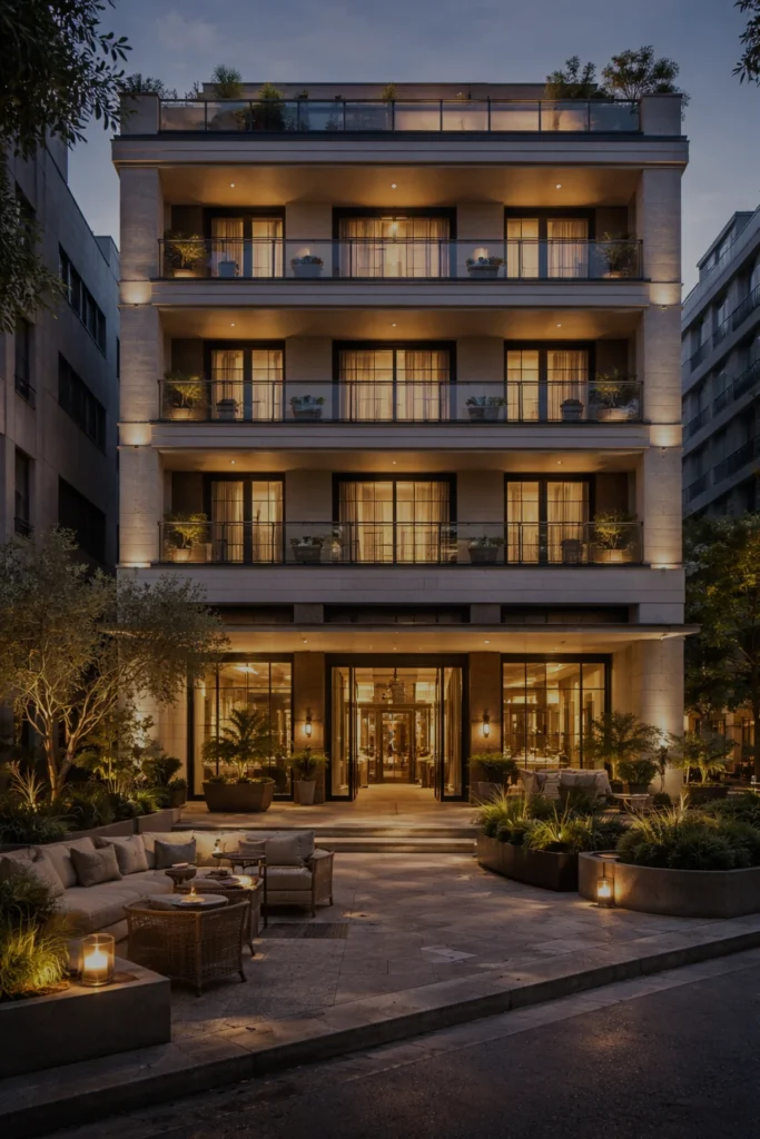 Ανακαίνιση ξενοδοχείου τεσσάρων ορόφων στη Θεσσαλονίκη με σύγχρονη αρχιτεκτονική και φωτισμό